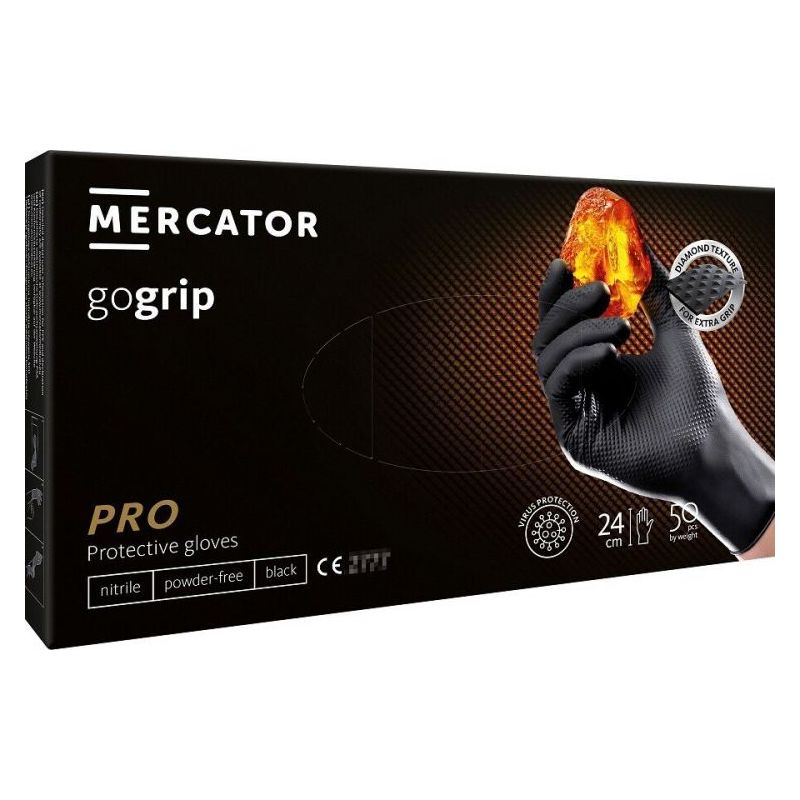 Rukavice jednokratne MERCATOR GOGRIP PRO crne bez pudera, 50 kom. Cijena